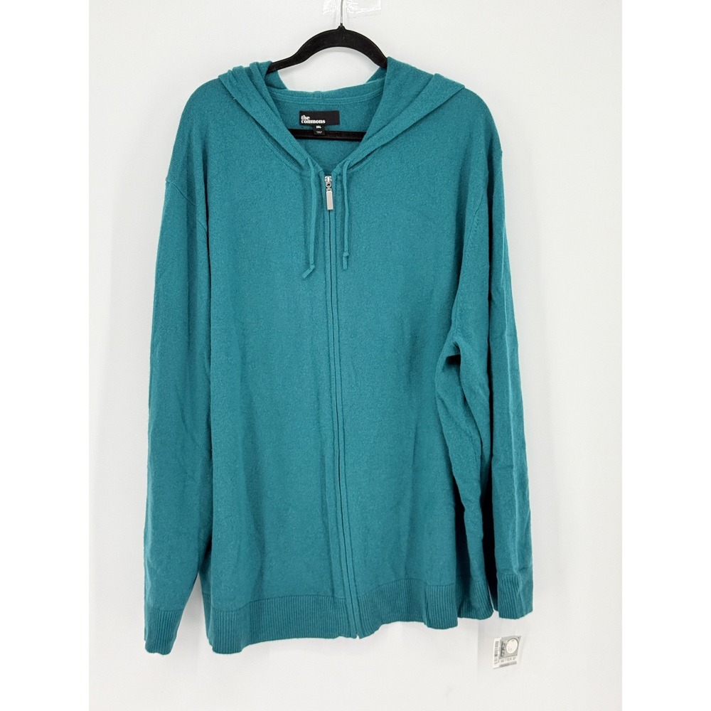 The Commons Women 100% Cashmere Zip Up Hoodie Blue Green Quiet Luxury Size 3XL